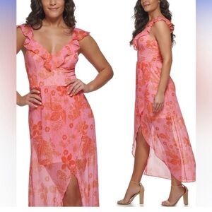 Guess Pink and Orange Floral High Low Dress